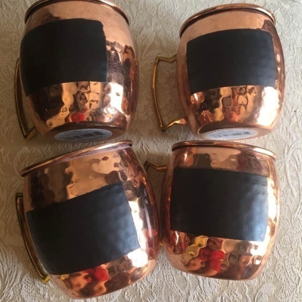 Set of 4 copper hammered‎ Moscow mule stainless steel mugs chalkboard brass
